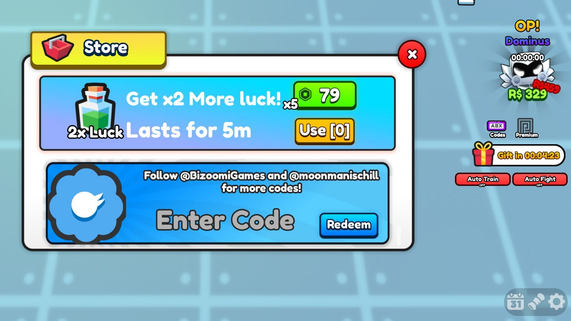Redeem codes in Break Stuff Simulator (Image via Roblox)